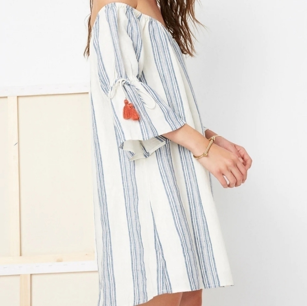 Revolve Tularosa Linen Elastic Off The Shoulders Striped Sara Dress Size M